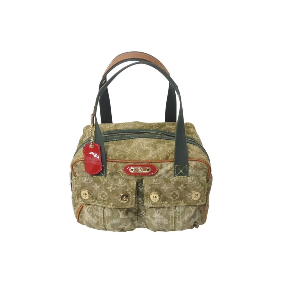 LOUIS VUITTON Jasmine Handbag Monogrammed Denim Khaki Green by Takashi Murakami